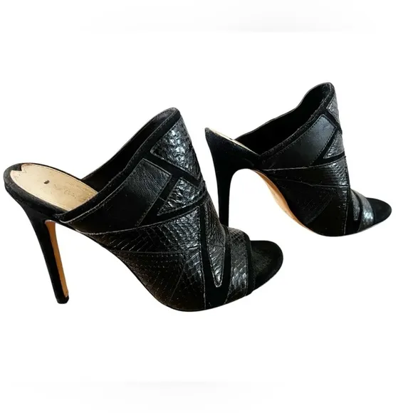 Via Spiga Sandals Snake Print Black Open Toe Slip On Heels Women's Shoes Size 6