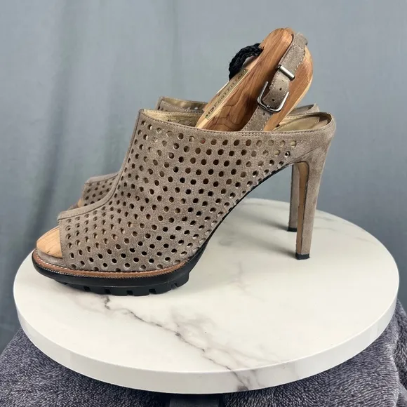 VIA SPIGA Tasa Perforated Lug Sole Slingback Heels Sz 9.5: NWOT