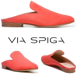 Via Spiga Yeo Red Apricot Suede Loafer Flat Heel Mule Leather Fashion Shoes 7