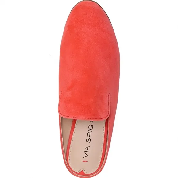 Via Spiga Yeo Red Apricot Suede Loafer Flat Heel Mule Leather Fashion Shoes 7