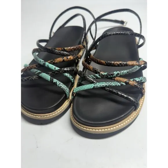 Vic Matiè Reptile Effect Sandals In Black Italy Strappy Size 41 10.5 US New