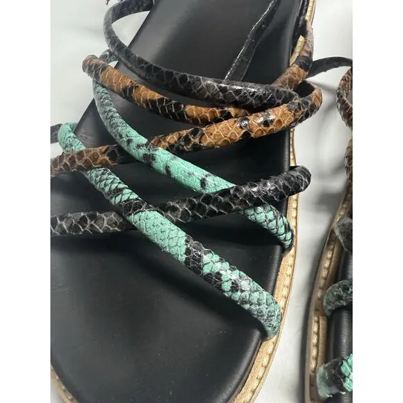 Vic Matiè Reptile Effect Sandals In Black Italy Strappy Size 41 10.5 US New