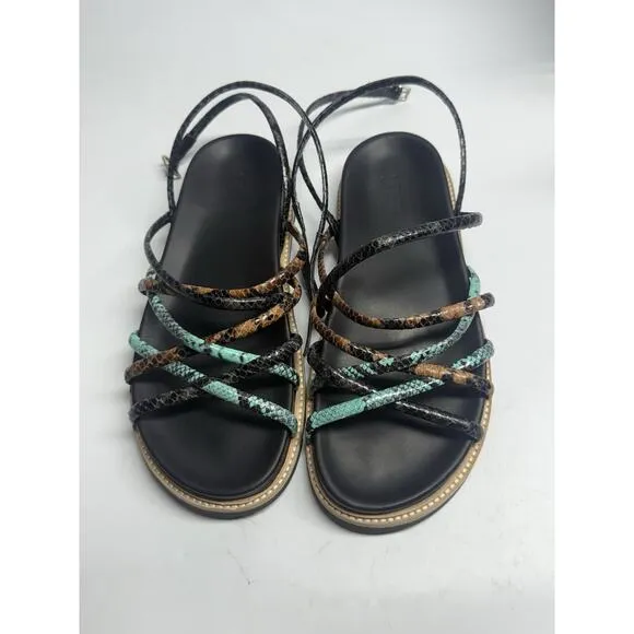 Vic Matiè Reptile Effect Sandals In Black Italy Strappy Size 41 10.5 US New
