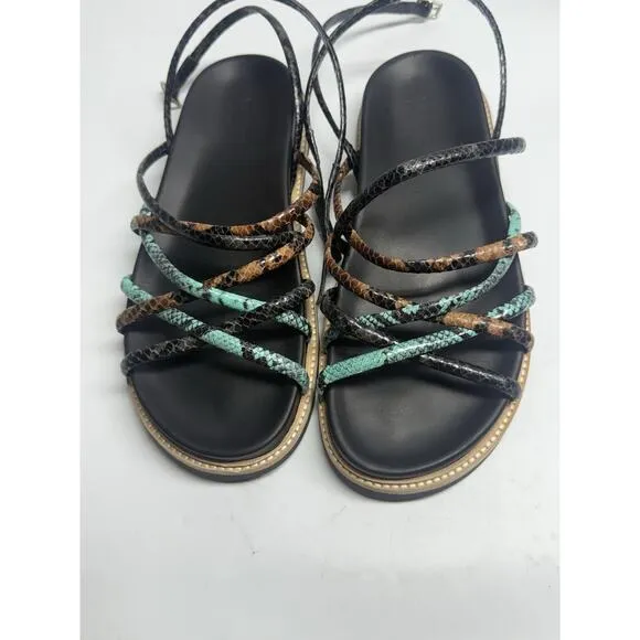 Vic Matiè Reptile Effect Sandals In Black Italy Strappy Size 41 10.5 US New