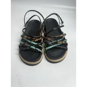 Vic Matiè Reptile Effect Sandals In Black Italy Strappy Size 41 10.5 US New