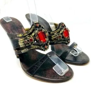 Vicini heels red jeweled copper slip on heels sz 38 BoxC