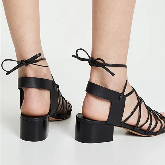 Vince Beaumont Leather Lace Up Block Heel Sandals in Black