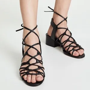 Vince Beaumont Leather Lace Up Block Heel Sandals in Black