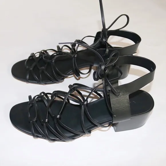 Vince Beaumont Leather Lace Up Block Heel Sandals in Black