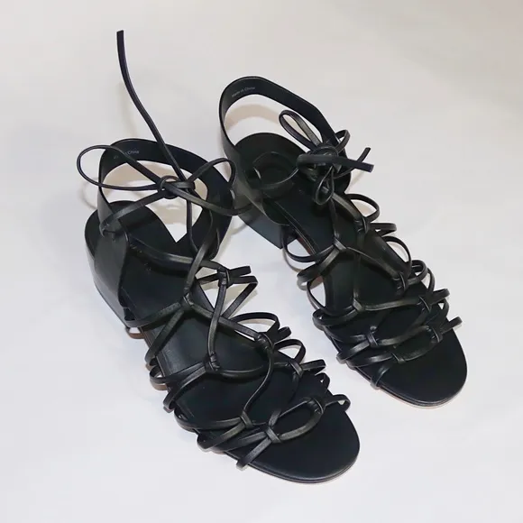 Vince Beaumont Leather Lace Up Block Heel Sandals in Black