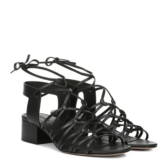 Vince Beaumont Leather Lace Up Block Heel Sandals in Black