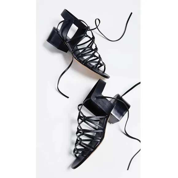 Vince Beaumont Leather Lace Up Block Heel Sandals in Black