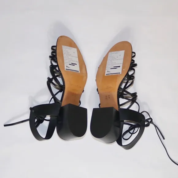 Vince Beaumont Leather Lace Up Block Heel Sandals in Black