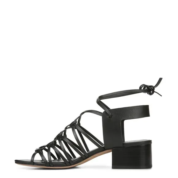 Vince Beaumont Leather Lace Up Block Heel Sandals in Black