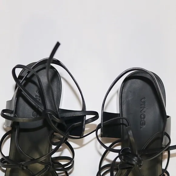 Vince Beaumont Leather Lace Up Block Heel Sandals in Black