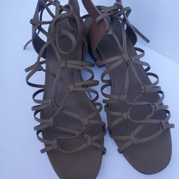 Vince Beaumont Woman's Knotted Leather Gladiator Strappy Sandals Brown Sz 10 M