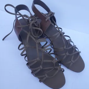Vince Beaumont Woman's Knotted Leather Gladiator Strappy Sandals Brown Sz 10 M