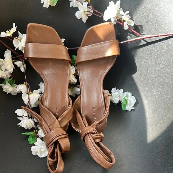 Vince Brown Leather Sandals with Bow Detail