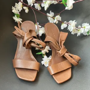 Vince Brown Leather Sandals with Bow Detail
