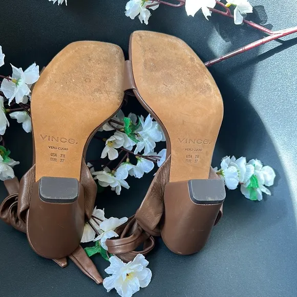 Vince Brown Leather Sandals with Bow Detail