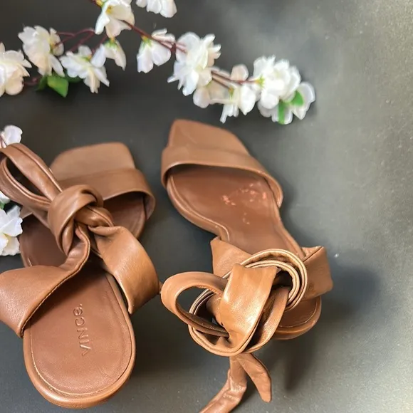 Vince Brown Leather Sandals with Bow Detail