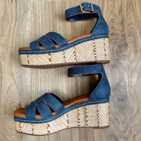 Vince Camuto Linoah Denim Espadrille Wedge Platform Sandals Size 7.5 M NWOT