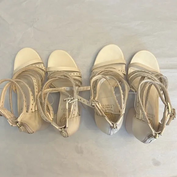 VINCE CAMUTO Nanthie Leather Studded Strappy Platform Sandals In Warm Vanilla