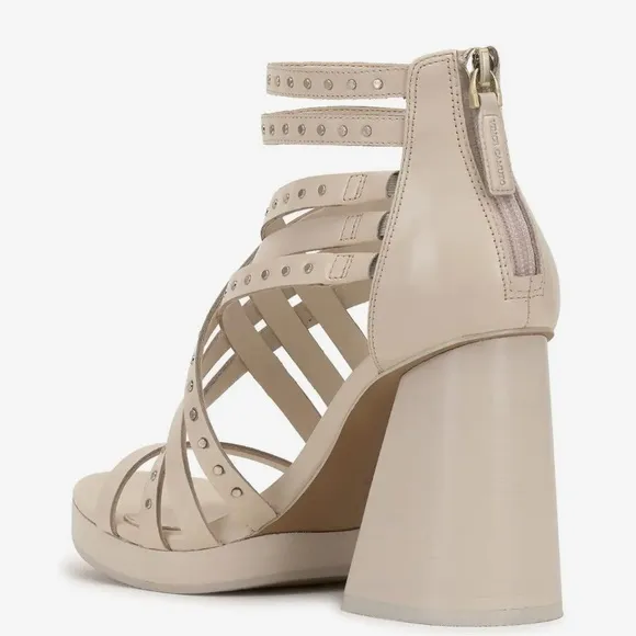 VINCE CAMUTO Nanthie Leather Studded Strappy Platform Sandals In Warm Vanilla