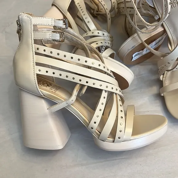 VINCE CAMUTO Nanthie Leather Studded Strappy Platform Sandals In Warm Vanilla