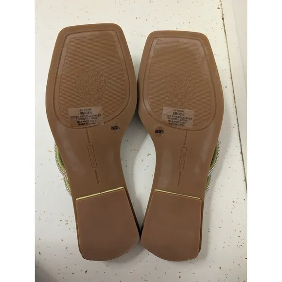 VINCE CAMUTO PEOMI SLIP-ON OPEN TOE MICROSUEDE SANDALS GREEN WOMEN'S SZ 8 M