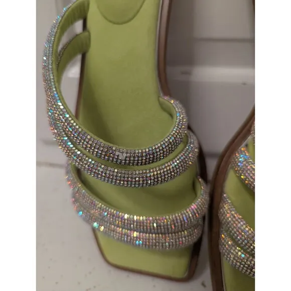VINCE CAMUTO PEOMI SLIP-ON OPEN TOE MICROSUEDE SANDALS GREEN WOMEN'S SZ 8 M