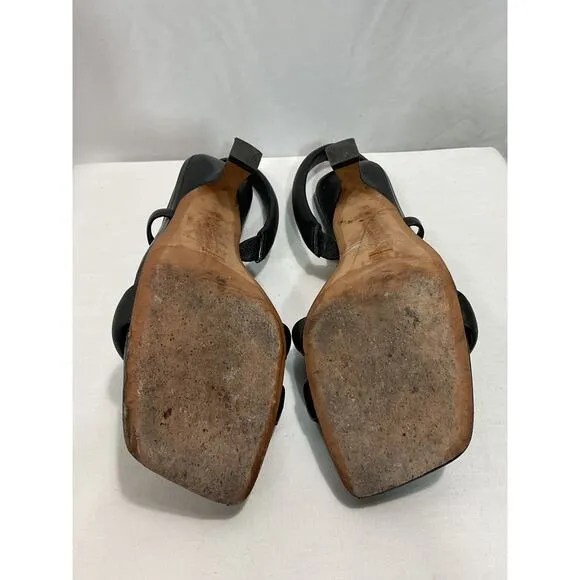 Vince 'Coline' Black Leather Slip On Slingback Mid Heel Sandals Size 9.5