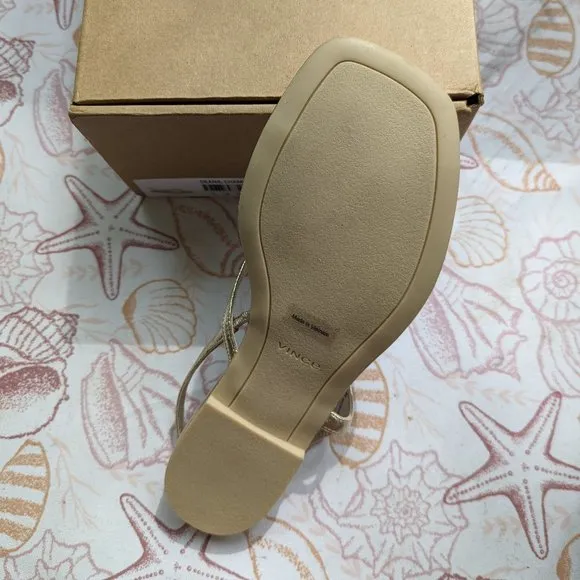 VINCE Deana Metallic Leather Sandals in Champagne Size 8 Brand New in Box