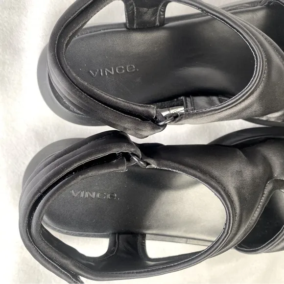 Vince Fresca Satin Strappy Sandals 8.5 Black Sporty Chunky