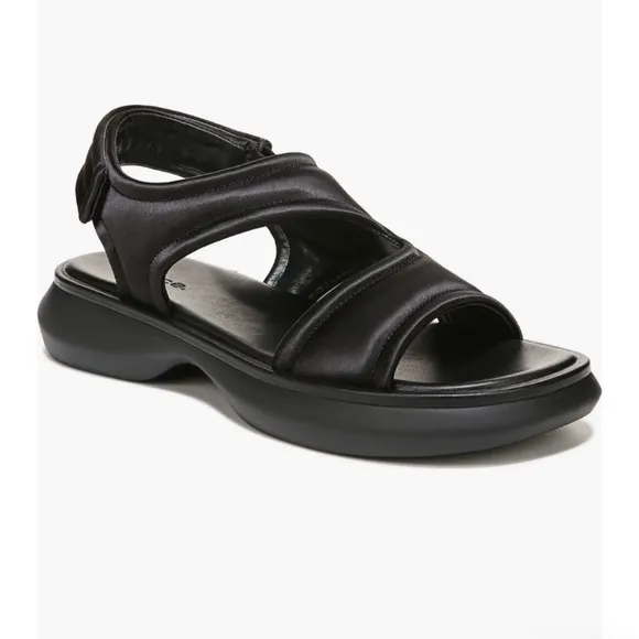 Vince Fresca Satin Strappy Sandals 8.5 Black Sporty Chunky