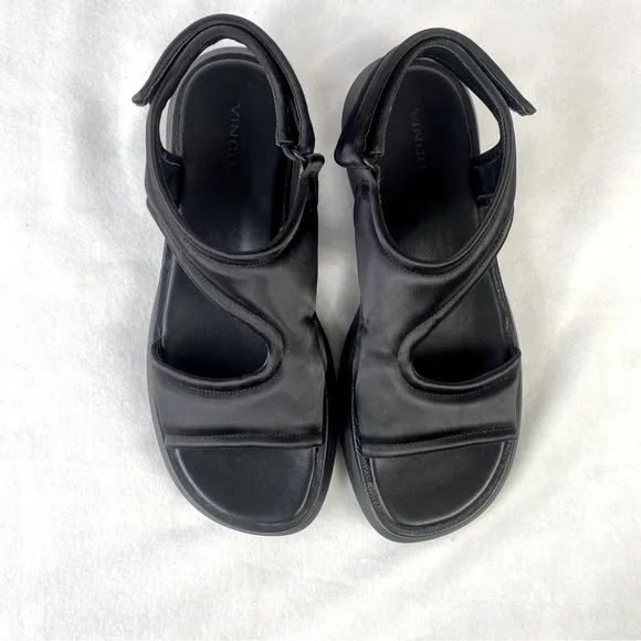Vince Fresca Satin Strappy Sandals 8.5 Black Sporty Chunky
