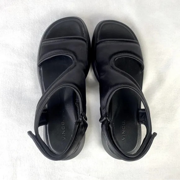 Vince Fresca Satin Strappy Sandals 8.5 Black Sporty Chunky