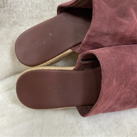 Vince Solana Suede Burgundy Slide-On Platform Espadrille Sandals. 7