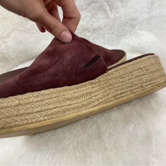 Vince Solana Suede Burgundy Slide-On Platform Espadrille Sandals. 7