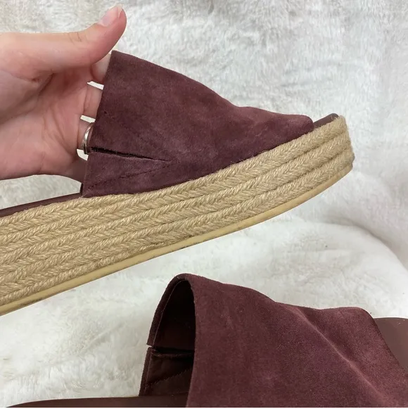 Vince Solana Suede Burgundy Slide-On Platform Espadrille Sandals. 7