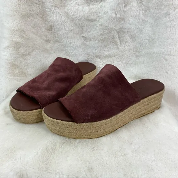 Vince Solana Suede Burgundy Slide-On Platform Espadrille Sandals. 7