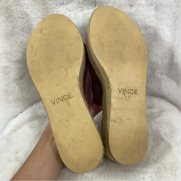 Vince Solana Suede Burgundy Slide-On Platform Espadrille Sandals. 7