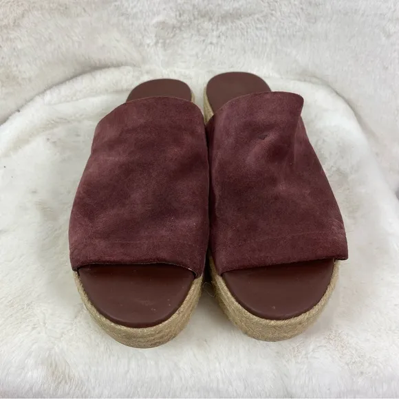 Vince Solana Suede Burgundy Slide-On Platform Espadrille Sandals. 7