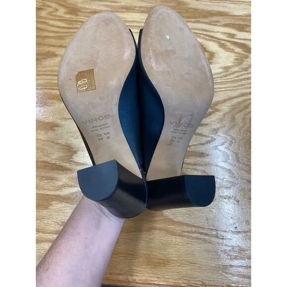Vince Vero Cuoio Slip-On Women's 10 M Black Leather Block Peep Toe Sandals S27