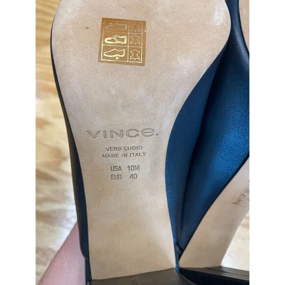 Vince Vero Cuoio Slip-On Women's 10 M Black Leather Block Peep Toe Sandals S27