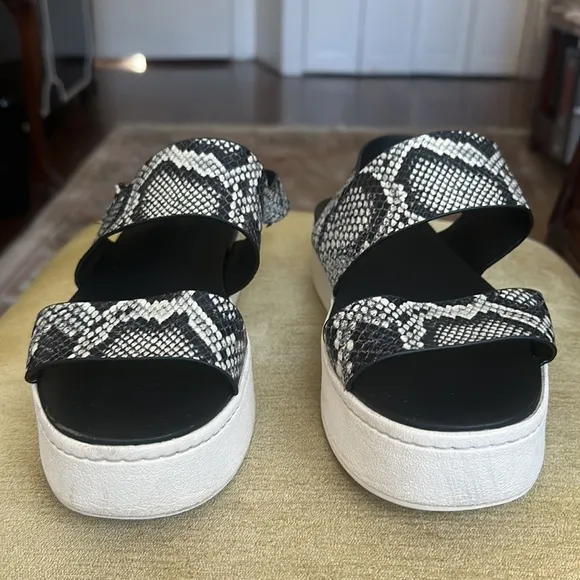 VINCE. Womens Black Snake Platform Comfort Wedge Leather Slingback Sandals