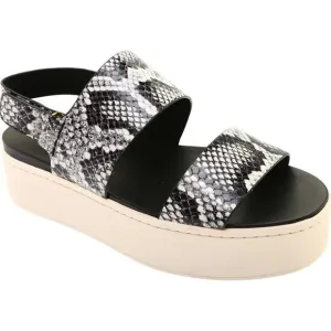 VINCE. Womens Black Snake Platform Comfort Wedge Leather Slingback Sandals