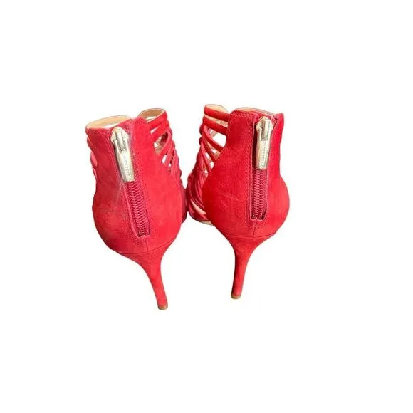 Vince Camuto Joshalan Strappy Red Suede Ankle Booties Size 7