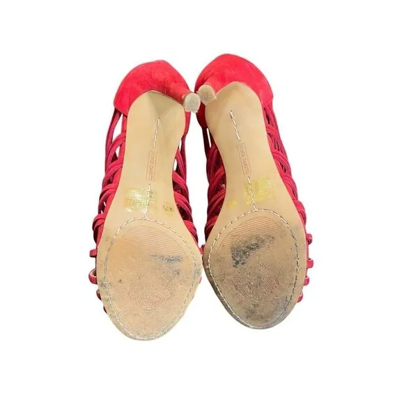 Vince Camuto Joshalan Strappy Red Suede Ankle Booties Size 7