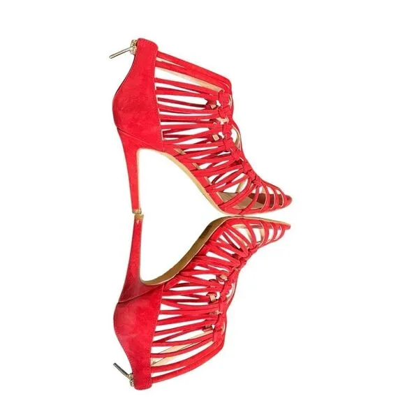 Vince Camuto Joshalan Strappy Red Suede Ankle Booties Size 7